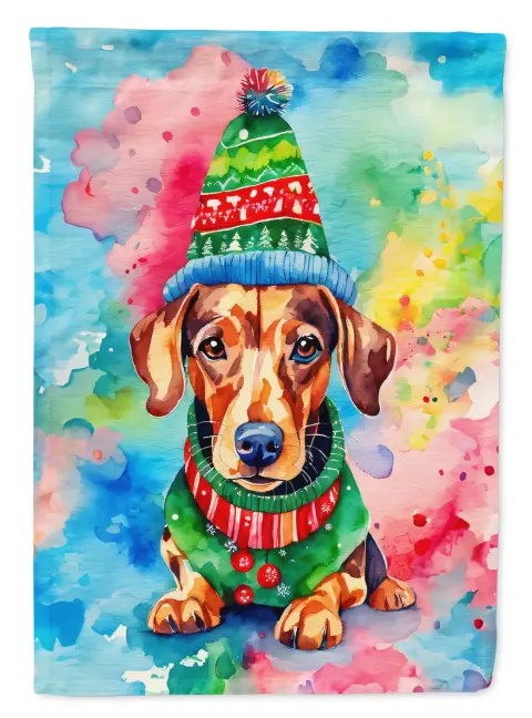 Dachshund Yılbaşı Dekoratif Bahçe Bayrağı