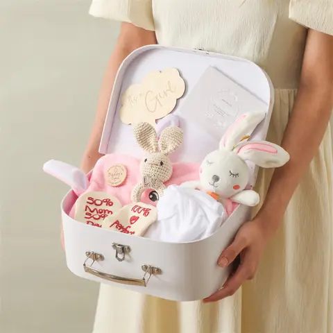 Baby Bath & Milestone Gift Set with Double-Sided Cotton Blanket and Rattle