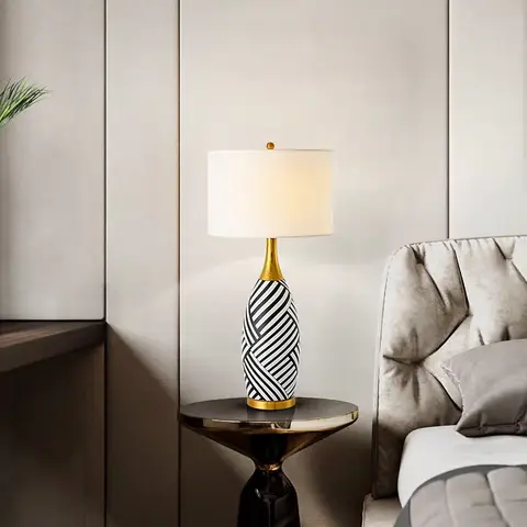 Modern Cloth Black Table Lamp Golden Bedroom Living Room Wedding New LED Desk Lamp