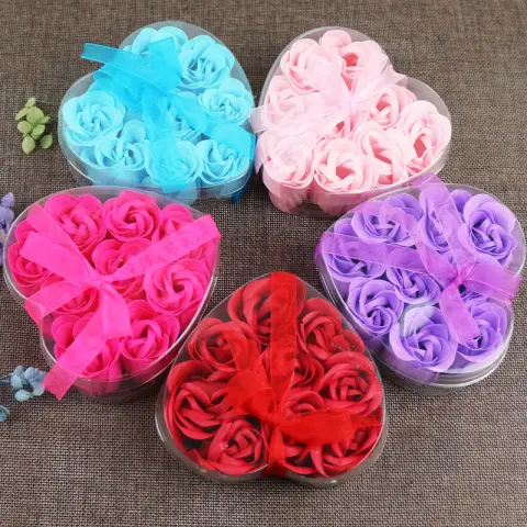 9 Pieces Rose Scented Bath Soap Flower Set