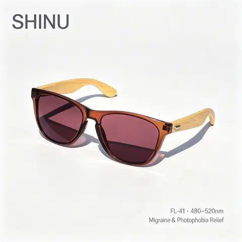 SHINU FL41 Migraine Glasses for Light Sensitive Eyes, 480-520nm Blue Green Light Filter Anti-Glare Indoor Glasses UV400