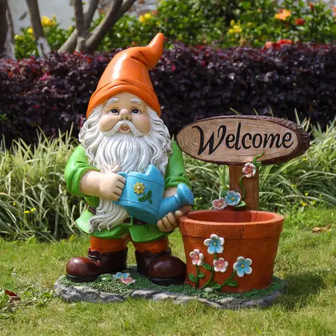 Outdoor Garden Sculpture Gnome Flower Pot Planter - Unique Yard Statue Decoration, Interesting Law Outdoor Ornament