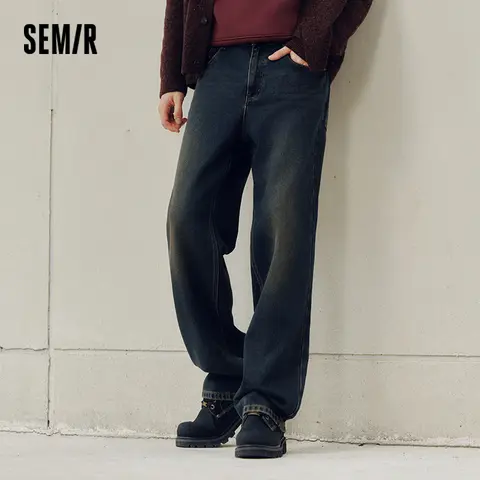 Semir Erkek Vintage Yıkamalı Bıyıklı Bol Kesim Düz Paça Klasik Kot Pantolon