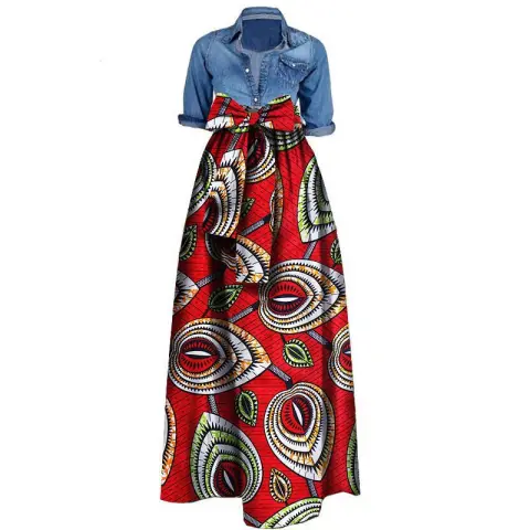African Women's Cotton Batik Print Long Skirt