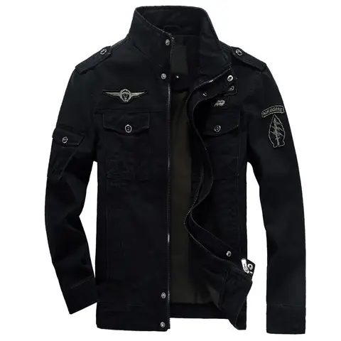 Mens Cotton Denim Military Bomber Jacket up to 6XL