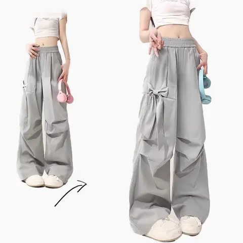 Bow Trendy Cool Design Cargo Pants Women Solid All-match Aesthetic Art Design Long Trousers Autumn New Fashion 2024 Pants