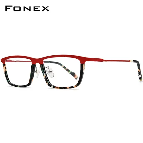 FONEX Acetate Titanium Square Eyeglasses Frame for Men and Women
