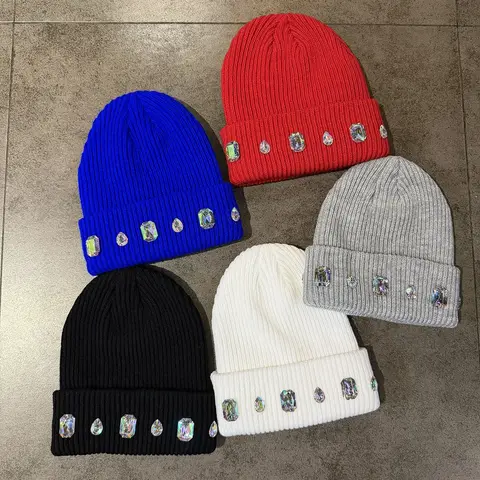 Rhinestone Beanie Hat Crystal Knit Hats Winter Warm Skull Caps Headwear Casual Outdoor Caps Trend Streetwear Cap Cute Nice Gifts