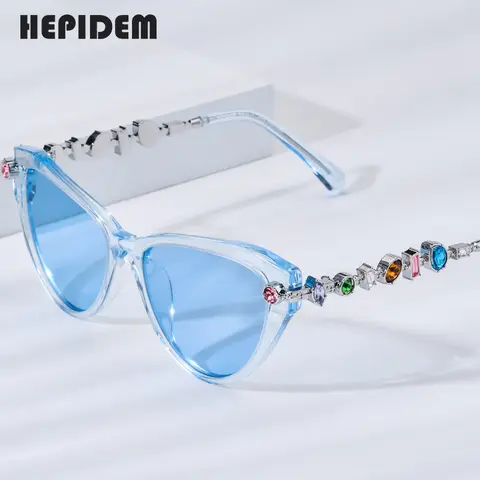 HEPIDEM Acetate Metal Diamonds Sunglasses Women Fashion Famous Brand Designer Cat Eye Cateye Sun Glasses 9400T