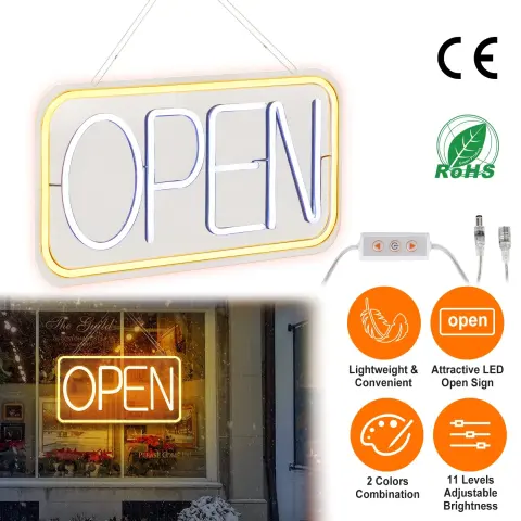 لوحة إضاءة نيون LED مضيئة بكلمة Open للمحلات والتجارية