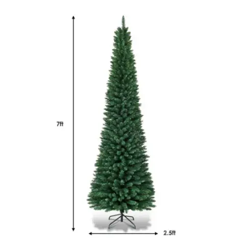 7ft Slim Pencil Christmas Tree - Space-Saving Design For Small Corners, 700 Realistic PVC Branches With Flocked Finish