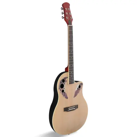 41 inch Cutaway Round Back Acoustic Guitar with Spruce Top and Grape Sound Hole, Burlywood