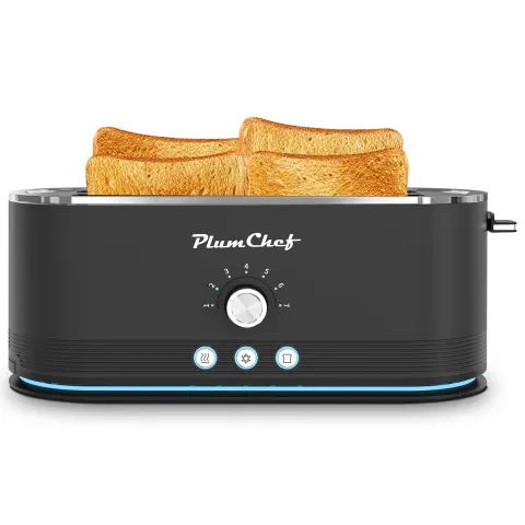 4-Slice Toaster, 7 Settings, Defrost, Reheat Functions, Removable Crumb Tray, Full Body Stainless Steel Housing, Anti-Fingerprint, Anti-Jam, 1350W, Black, Amazon Resale Prohibited