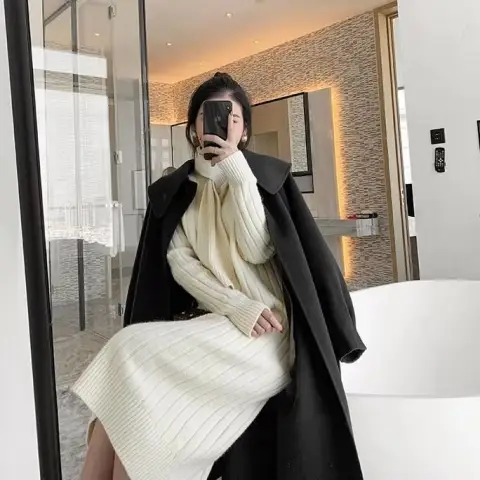 Women's Red Double-Sided Cashmere Wool Coat with Lapel