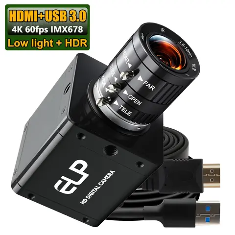 ELP IMX678 4K 60FPS H.264 USB 3.0 Webcam Low Light & HDR Industrial Camera 3.6-10mm 3X Zoom Camera