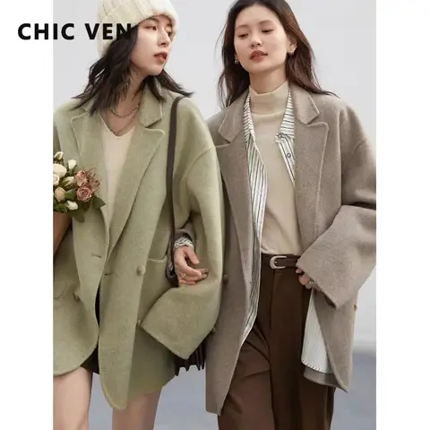 معطف نسائي CHIC VEN واسع من خليط الصوف بصفّي أزرار