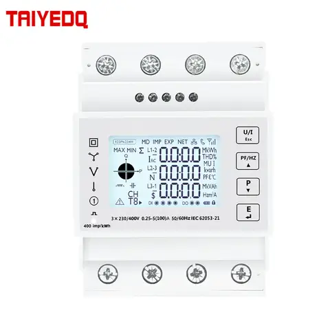 SDM 4300TAC ثلاث مراحل LCD Din السكك الحديدية عداد الطاقة متعدد الوظائف مع RS 485230 /400VAC زر اللمس 45 ~ 65 هرتز 400 بوصة / كيلو وات في الساعة