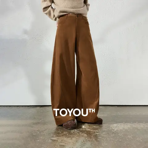 بنطلون نسائي Toyouth كوردروي واسع بقصة منحنية