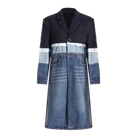 Women's Mid-Length Colorblock Denim Coat