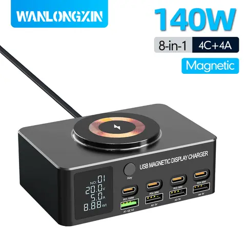 220 واط GaN USB نوع C شاحن سريع محمول QC3.0 140 واط سطح المكتب محطة شحن الطاقة شاحن آيفون 16 15 برو ماكس ماك بوك اير