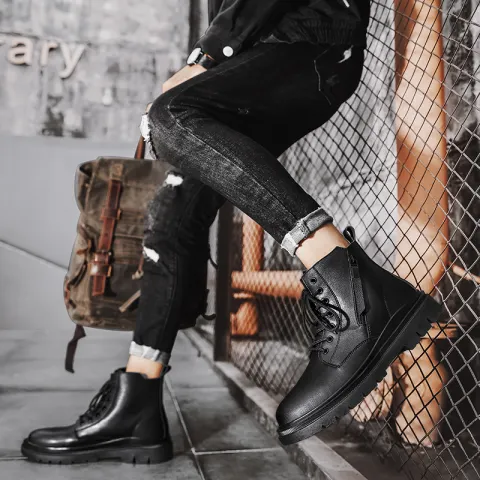 Men's Side Zipper Leather Martin Boots