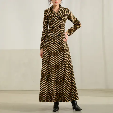 Women's Mid-Length Polka Dot Woolen Coat